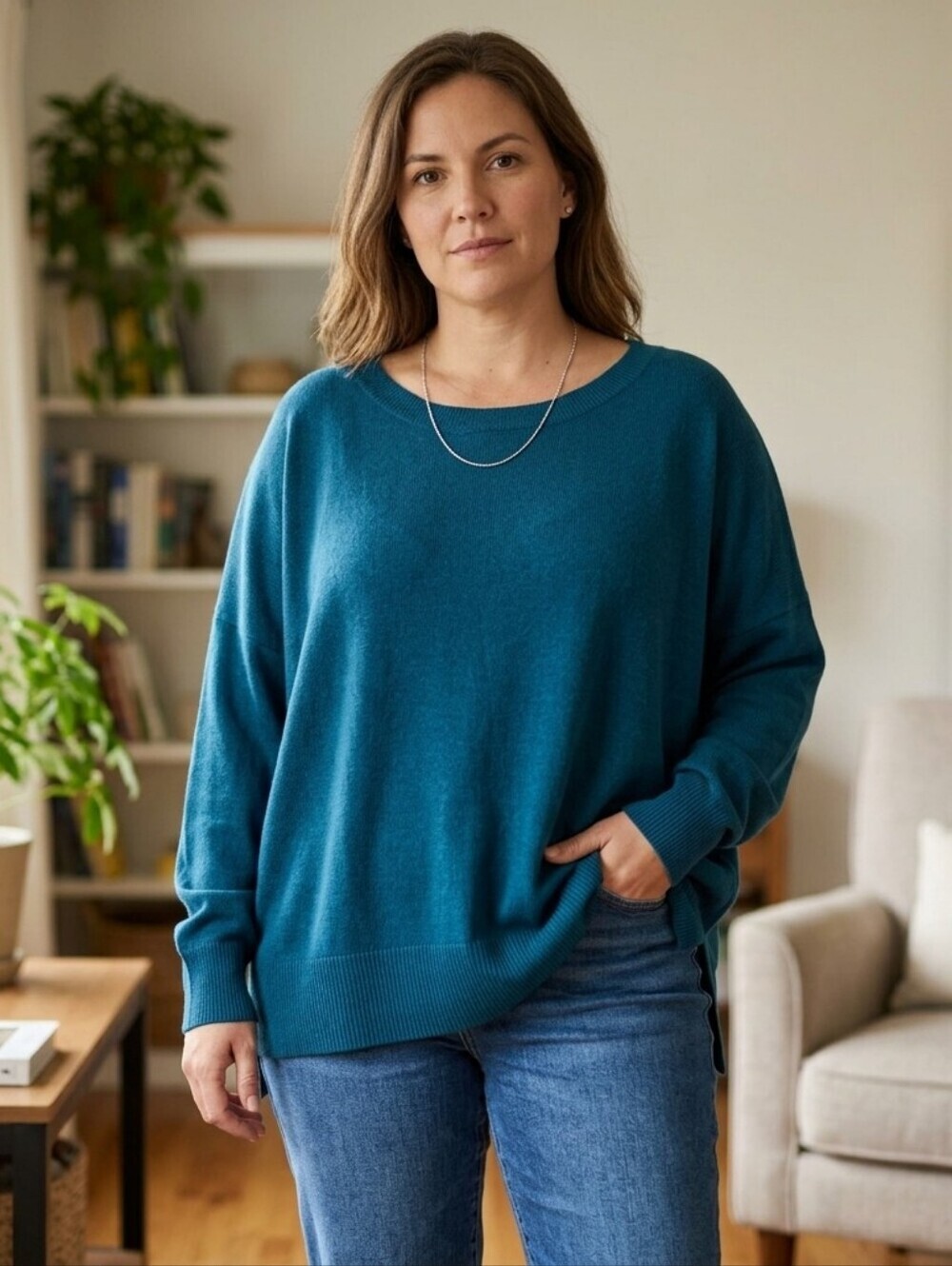 EILEEN FISHER ITALIAN YARN BLUE LONG SLEEVE Oversized SWEATER SIZE M/Medium